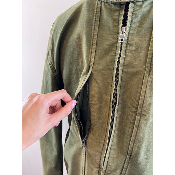 UNIS Green Long Sleeve Zip Front Cotton Military Style Jacket Size XS VTG Retro - Picture 5 of 8